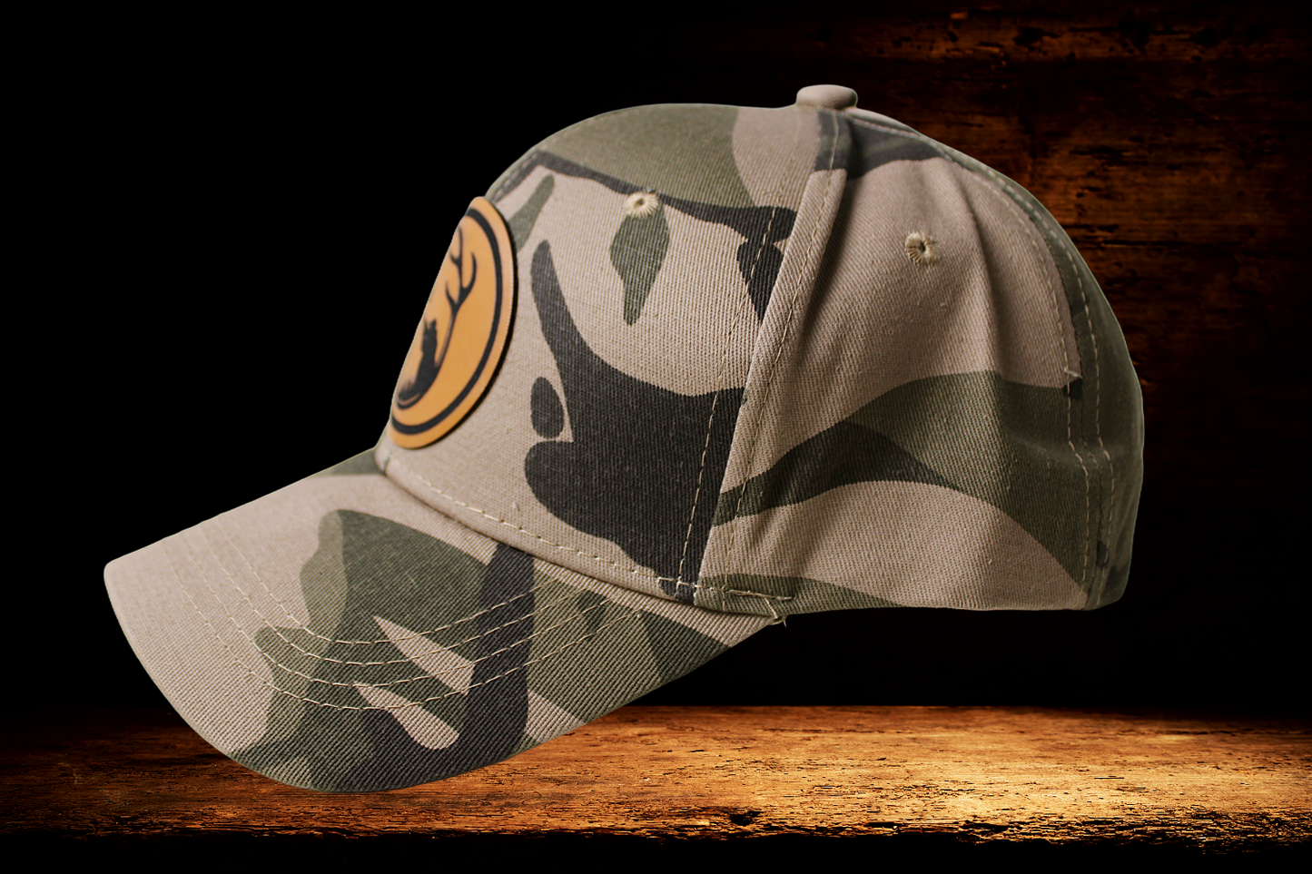 Camo with leather hunting patch