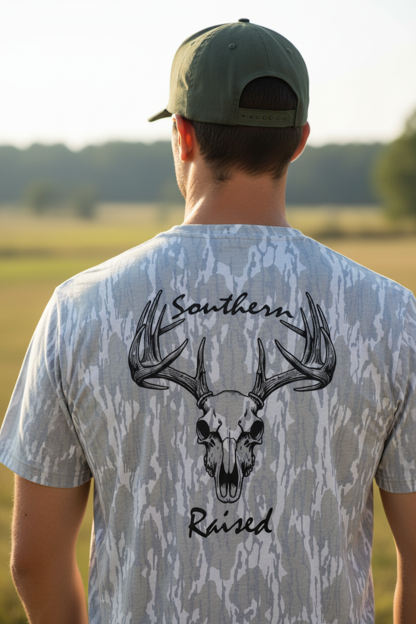 Mossy Oak Bottomland with deer skull