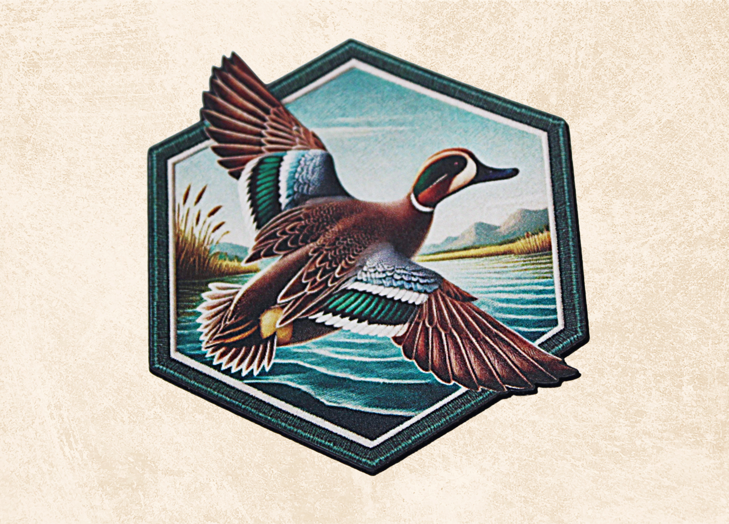 Colorful flying duck