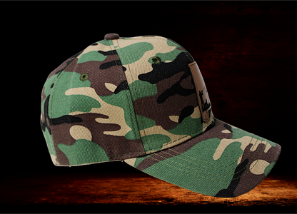 Army camo style low profile dad hat with Alabama hunting patch
