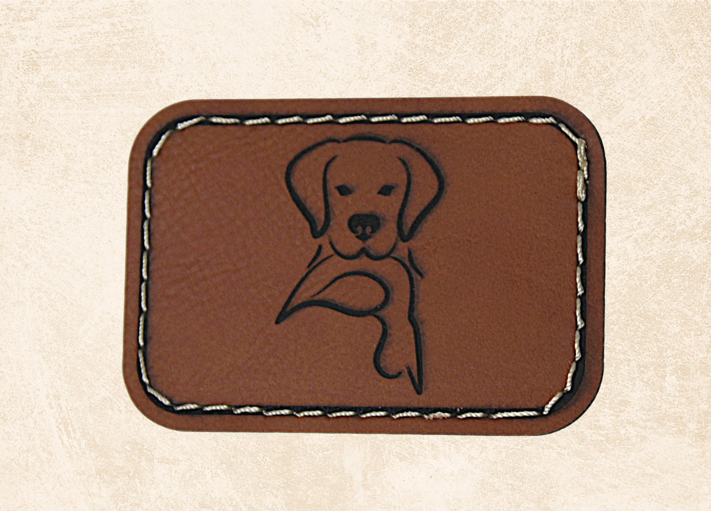 Stitched leather patch dog with duck