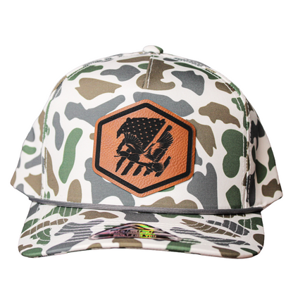 Old school duck camo Pacific hat with patriotic duck patch