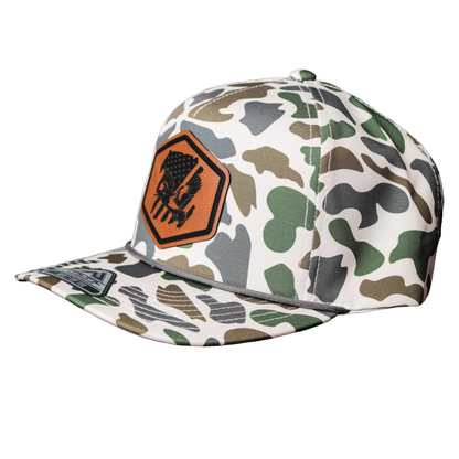 Old school duck camo Pacific hat with patriotic duck patch