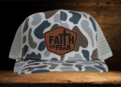 Brown Camo Lost hat Faith over Fear Patch