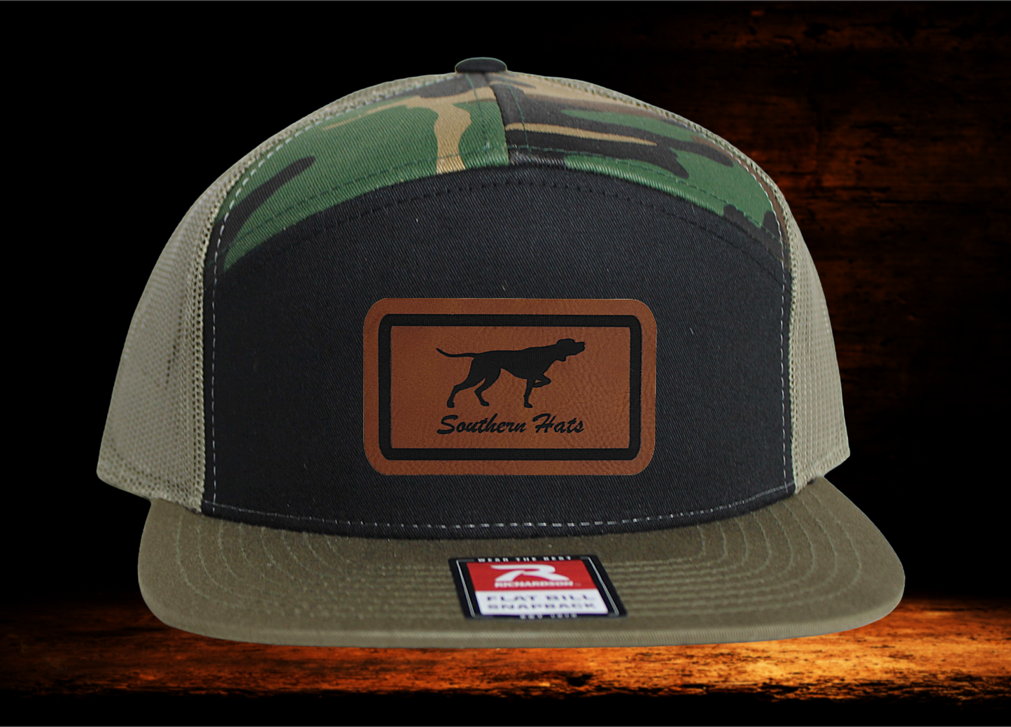Richardson flat bill snap back with dog patch