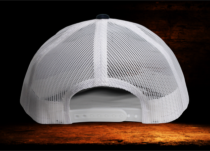 Yupoong Navy and white with camo patch