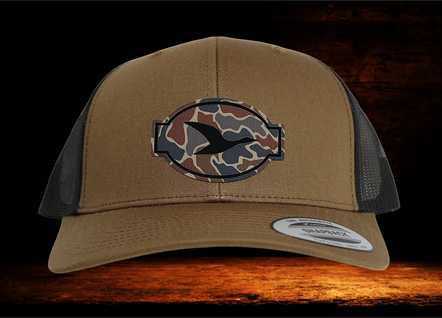 Yupoong Navy and white with camo patch