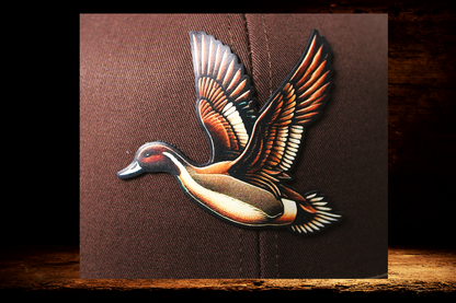 Brown and tan hat with brown flying duck