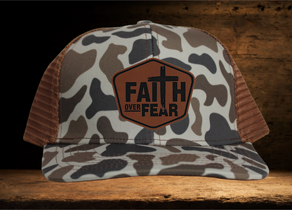 Brown Camo Lost hat Faith over Fear Patch