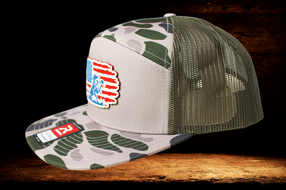 Patriotic Duck Dog on Camo Hat