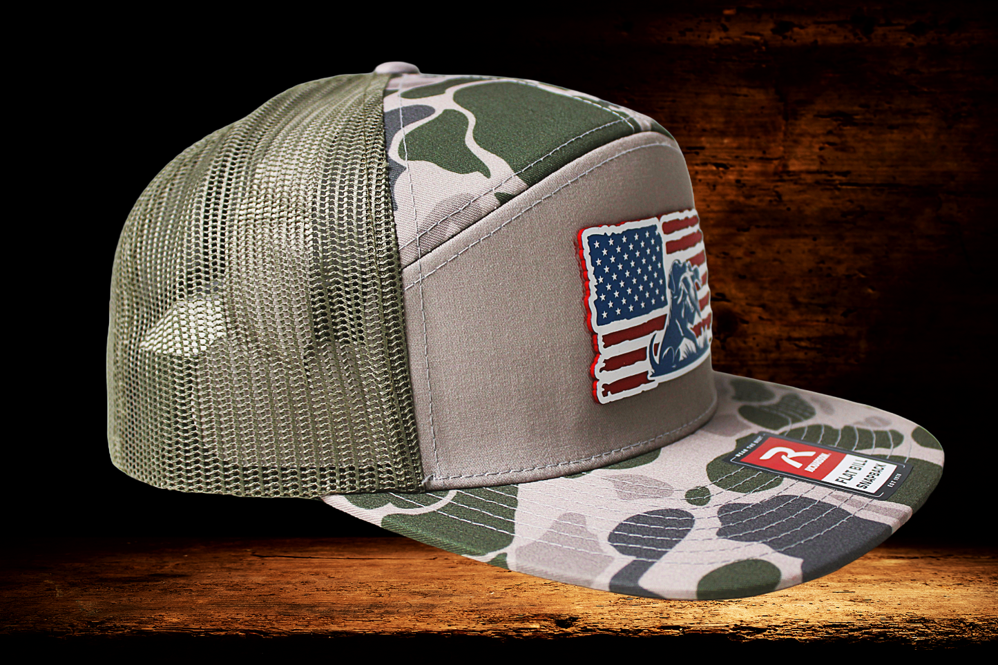 Patriotic Duck Dog on Camo Hat