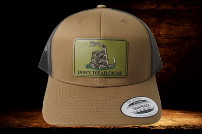 Brown and Black hat with Don't Tread on Me Snake patch