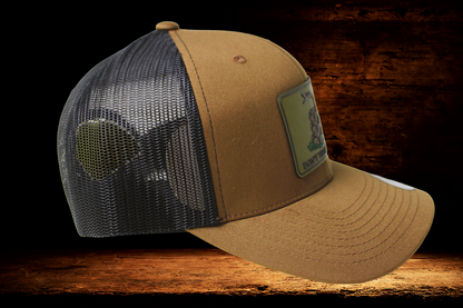 Brown and Black hat with Don't Tread on Me Snake patch