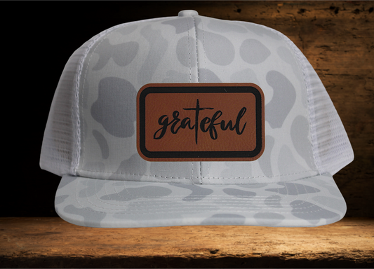White Camo Lost Hat with Grateful Patch